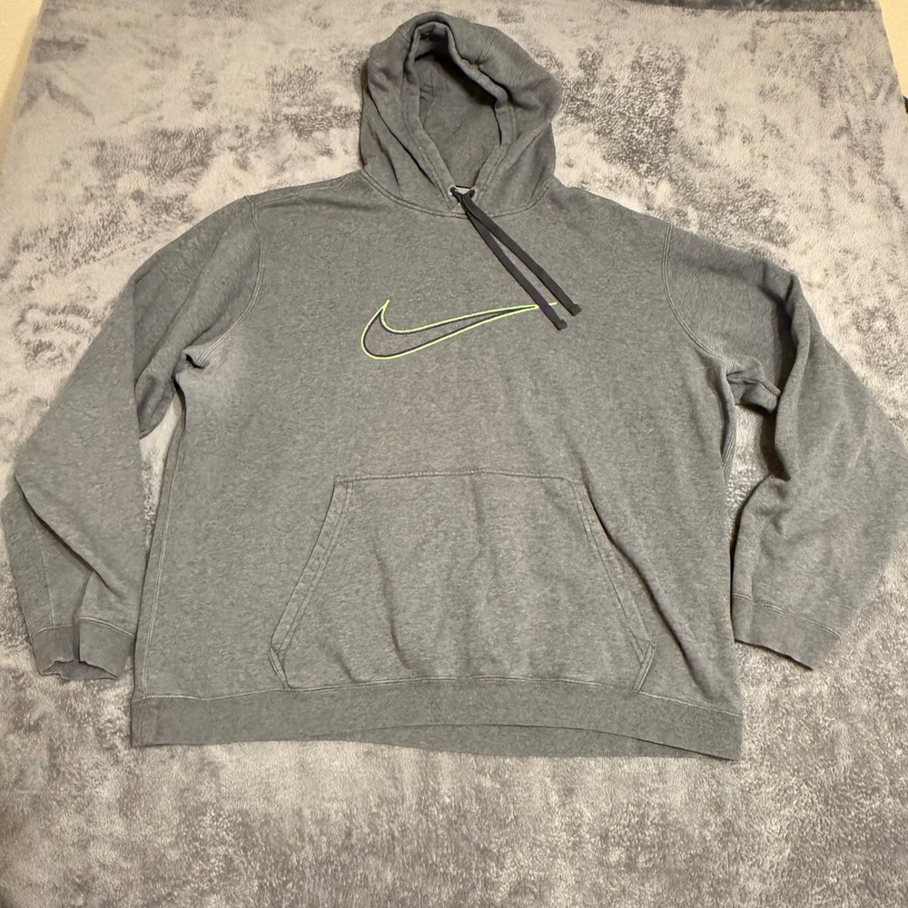 Nike Men's Gray Pullover Hoodie‎ Neon Green Swoosh Logo Embroidered Size XL
